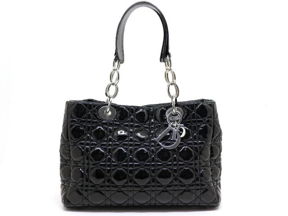 Christian Dior Lady Handbag Enamel Black
